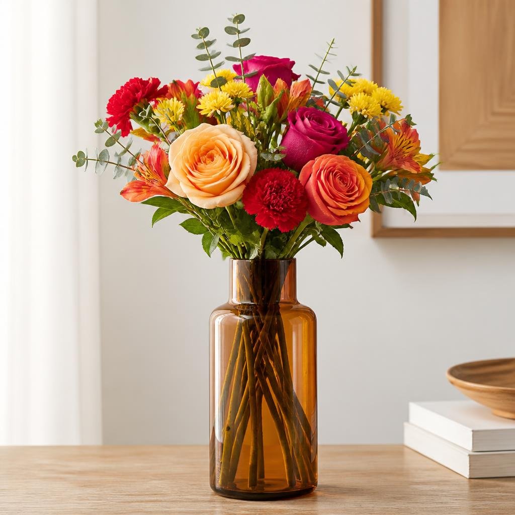 Amber Glass Bottle Vase