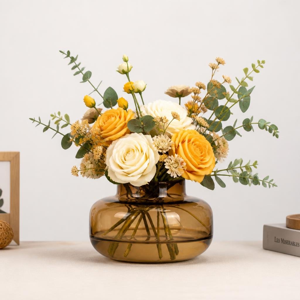 Amber Glass Bottle Vase